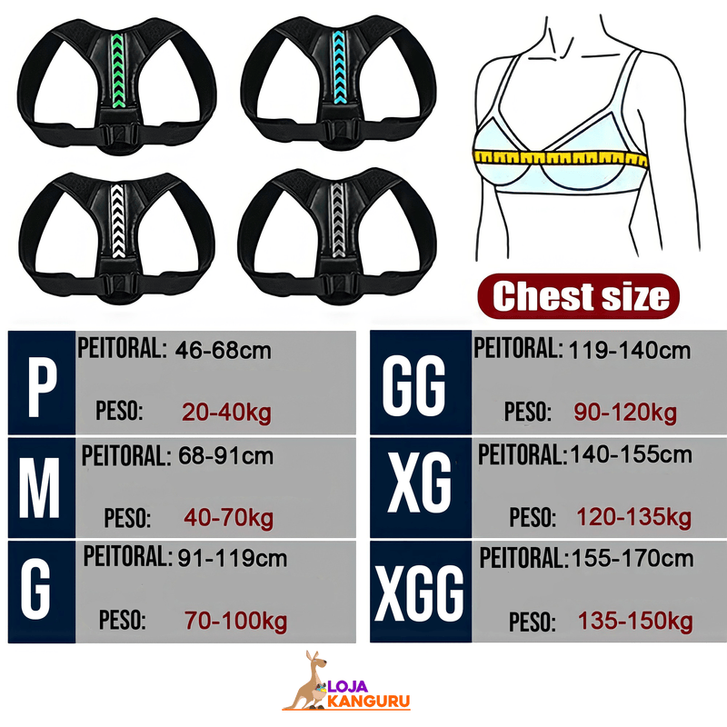 Corretor Postural Magnético Ajustável - Coluna, Ombro, Lombar e Cravícula